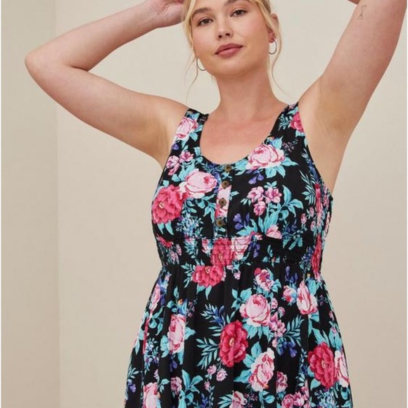 Torrid, Size 1, Smocked Waist Peplum Tank, Floral - Picture 5 of 5
